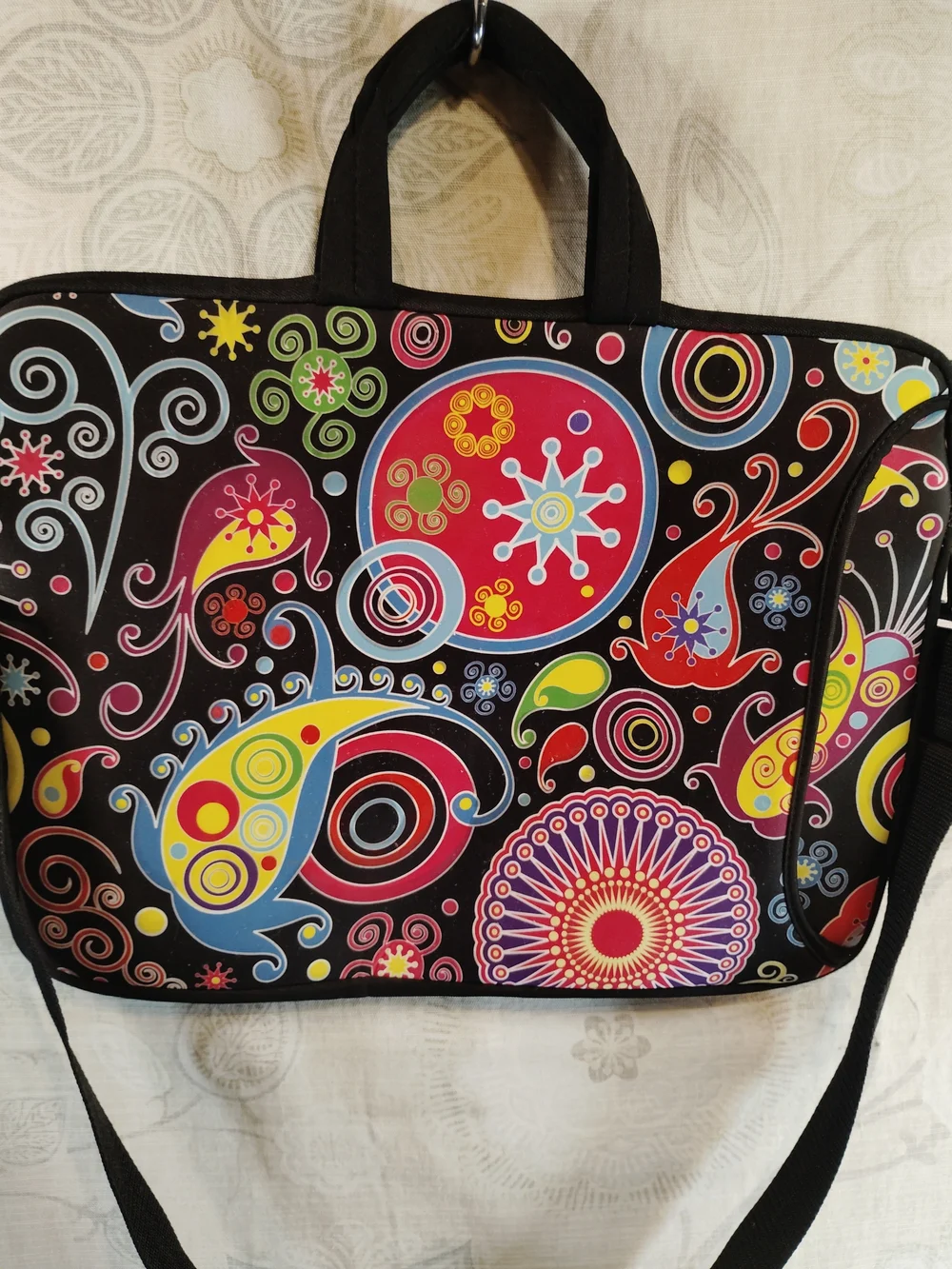 Black Multicolor Paisley Laptop Bag with Shoulder Strap